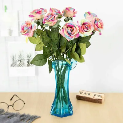 8Pcs Colorful Fake Flowers Bouquet Rainbow Artificial Rose  Home Party Decor UK • £10.37