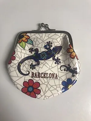 Barcelona Souvenir Lizard Coin Change Purse Kiss Lock Clasp Closure Multicolor • $15.99