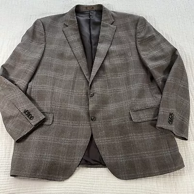 Peter Millar Jacket Mens 48R Brown Wool Windowpane Plaid Sports Coat Blazer Vtg • $49.88