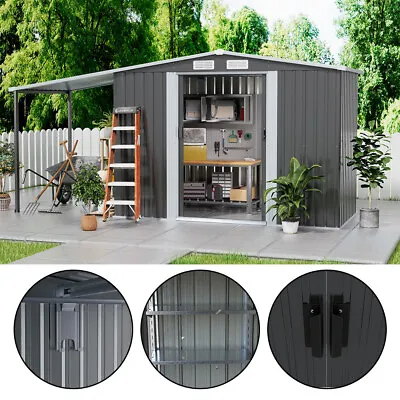 10x8'' 8x8  Metal Garden Shed Apex Roof Storage House Air Vent Shelter Dark Grey • £205.95