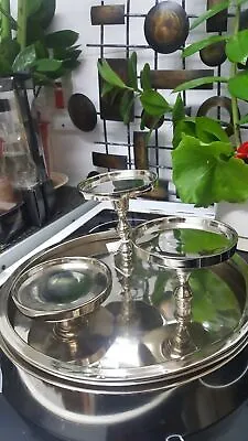 LANDON TYLER CHROME PLATED METAL DINING TABLE TRIPLE  CANDLE HOLDERS Size: 35x35 • £75.99