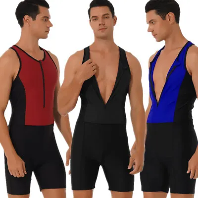 US Men Sleeveless Swim Racerback Wetsuit Wrestling Singlets Jumpsuit Underwear • $6.29