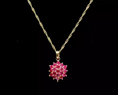 Vintage Gold Vermeil Sterling Silver Ruby Stone Cluster Pendant Necklace • $49.99