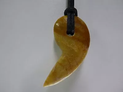 Vintage Natural Yellow Jasper Magatama Shinto Priest Stone Pendant Amulet 1 3/8  • $8