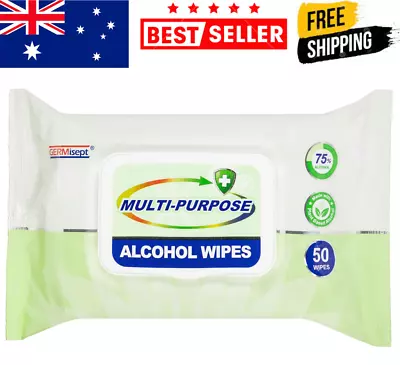 GERMisept Multi-Purpose 75% Alcohol Wipes 50pk W/Aloe Vera Kills Bacteria AU • $10.75