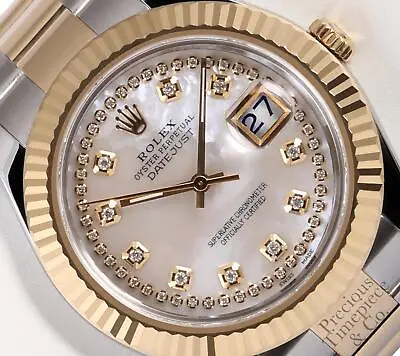 Rolex Men Datejust II 41mm Oyster 116333 18k TT White MOP String Diamond Dial • $14662.50