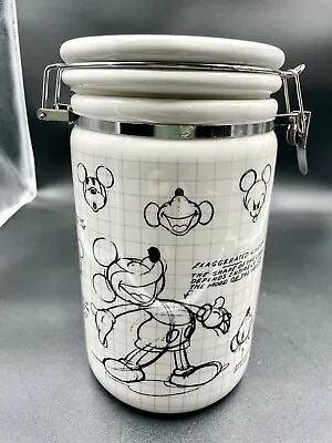 Disney MICKEY Sketchbook Hinge Jar Large Canister 8  White Hinged Clamped Lid • $22