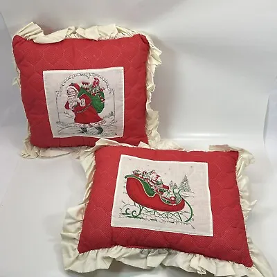Vintage Christmas Decorative Homemade Throw Pillows Set Of 2 Santa Claus Red • $19.95