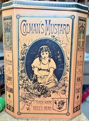 Vintage Colman's Mustard BULLS HEAD Large Eight Sided Metal Tin Box ANTIQUE • $27.99