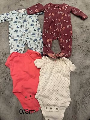 Baby Girl Long And Short Sleeve One Piece  Clothes Lot Of 4 Size 0-3 Months • $16.99