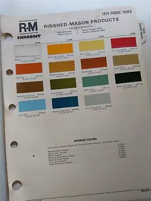 1975 DODGE TRUCKS Vtg. RM RINSHED-MASON Automotive Paint Chip Color Chart • $14.99