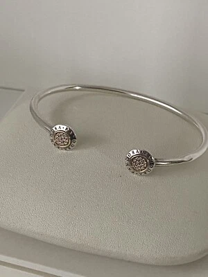 $45 • Buy Authentic Pandora CZ Logo Pave Open Cuff Bangle 590528 Retired Size 2