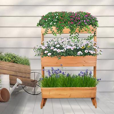 3 Tier Elevated Freestanding Wooden Planter Box Vertical Raised Garden Bed Home • $48.93