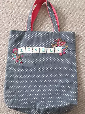 Accessorize Denim Blue Polka Dot Shopping Bag Embroidered Used Great Condition. • £1.99