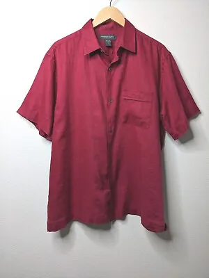 J Crew Linen Shirt Mens Large L Red Button Up Classic Shirt Beach Wedding B4 • $24.88