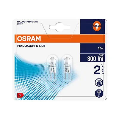 OSRAM Halogen-pin-base HALOSTAR G4-socket Dimmable 12 Volt 20W Warm White 2 Pack • £6.95