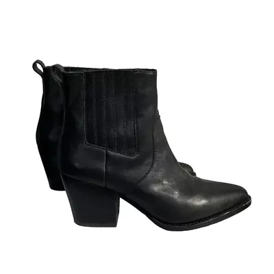 J Crew Chelsea Boots Womens 8 Black Leather Block Heel Western Ankle Pointed Toe • $39.99