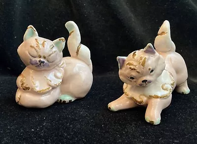 Vintage MCM Kay Finch California Pottery Pink & Gold Muff And Puff Kitten Cats  • $48