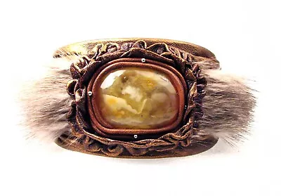 Adjustable Genuine Mink Fur Leather Cuff Bracelet-Baltic Amber Stone • $9.85