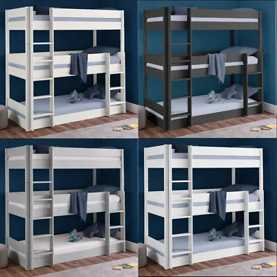 £419.99 • Buy Bunk Bed, Trio Wooden Triple Sleeper 3ft Single, 4 Colours, 4 Mattress Options