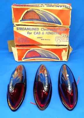 3 Vintage NOS Streamlined Clearance Truck Cab Fender Red Marker Lights • $59.99