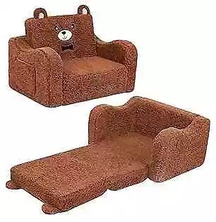  Kids Chairs For Toddler 2-in-1 Toddler Soft Sherpa Couch Fold Out Brown Bear • $94.61