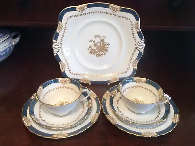 £15 • Buy 2x Vintage Tuscan Tea Set Items Tea Cups Saucers,plates, Blue And Gold Pattern
