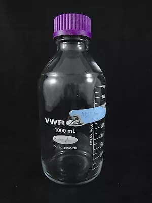 VWR Glass 1000mL 1L Round Media Storage Bottle GL-45 Screw Cap 89000-240 • $15.19