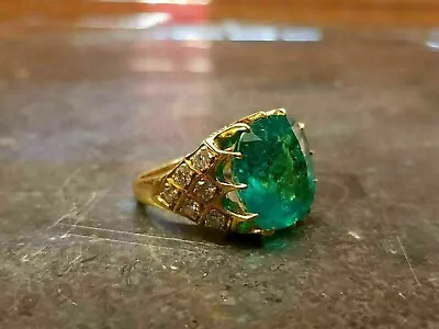5Ct Emerald & Diamond Vintage Estate Ring 14k Yellow Gold Plated Lab Created • $284.79