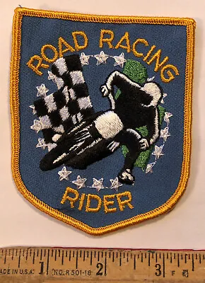 Vintage Road Racing Rider Motorcycle Patch Biker Checkered Flag NOS • $8.25