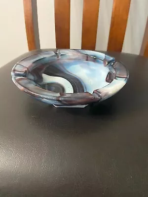 Vintage  Purple & White Slag Glass Swirl Two Tone Ashtray Round 7  Diameter • $39.99