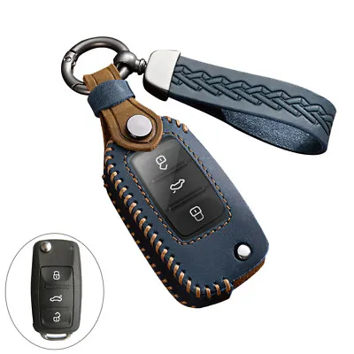 Leather Remote Fob Key Case Cover Holder For VW Passat Golf 7 Passat 2 3 Buttons • $17.09