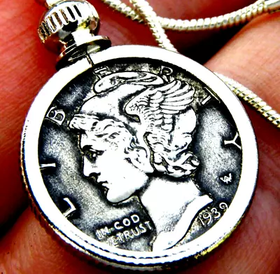 Necklace Pendant Vintage Authentic 1939 Silver Mercury Dime Coin Nice Gift • $55