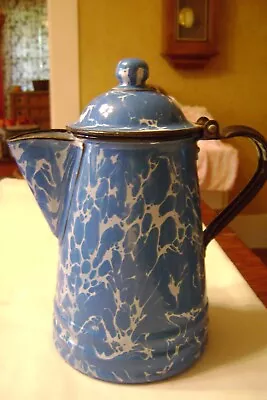 Vtg Blue Swirl Enamelware 8  Coffee Pot • $45