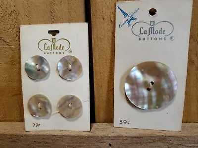 Vintage La Mode Button Couture Abalone Iridescent Shell Japan 1.5  & .75  RARE • $14.99