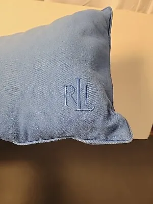 Ralph Lauren Blue Heavy Cotton Down Filled Throw Pillow RLL Monogram 26 X14  • $39.95