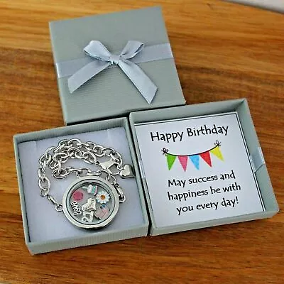 Personalised BIRTHDAY Gift Floating Memory Locket Bracelet 18th 21st 30th 50th • £6.99