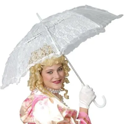 White Lace Parasol Masquerade Umbrella Fancy Dress Party Accessory • £10.99