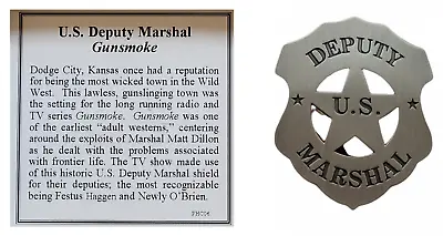 Gunsmoke US Marshal Badge Western Movie Wild West Dodge City Newly O'Brien • $14.95