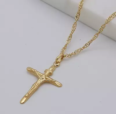 9ct Gold Medium Crucifix Cross Pendant Necklace 18  Chain NEW - 375 HALLMARKED- • £109.90