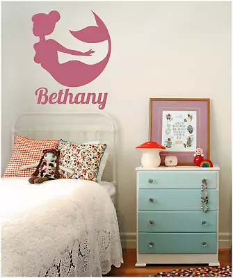 Mermaid W/ Name 22  Large Wall Vinyl Decal Your Choice Of Color Personalized • $21.55