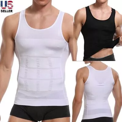 Mens Slimming Tummy Body Shaper Vest Compression T-Shirt Ultra Durable Tank Tops • $14.99