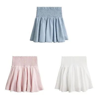 J.Crew Smocked Mini Skirt Womens Elastic Waist 100% Cotton Chambray / 100% Linen • $29.95