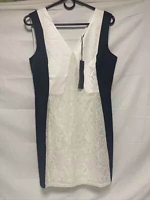 C Luce Dress Small White And Black Short Sleeveless NWT Floral Lace Back Zip • $12.99