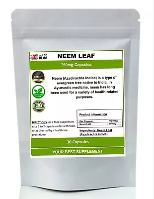 Neem Leaf Capsules 800mg 100%  Pure No Additives (High Strength) • £7