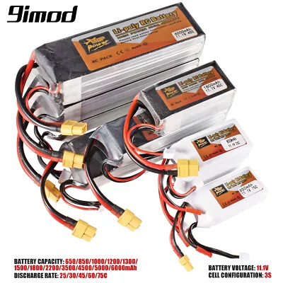 ZOP Power 3S RC Lipo Battery 11.1V W/ XT30 XT60 T Plug JST Plug For RC Car Boat • $24.29