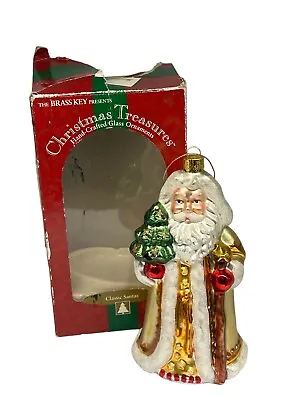 Vintage Brass Key 7  Santa Father Christmas Holding Tree Blown Glass Ornament • $16.95