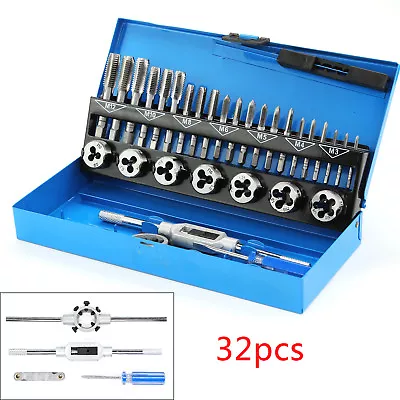 US PRO 32 Piece Metric Tap And Die Set M3-M12 2625 Taper Plug & Bottoming Dies • £17.99