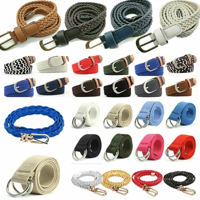 Womens Ladies Webbing Party Canvas Belt Woven Dress Belts Leather Jeans Fashion • £9.11