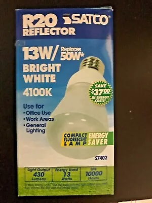 Satco S7402 R20 Reflector Bright White 13w 50w Equiv Fluorescent Bulb 4100k • $11.89